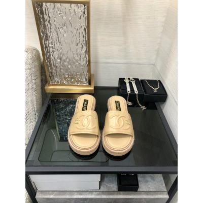CHANEL 2023 spring and summer latest electric embroidery honey slippers Imported leather outsole