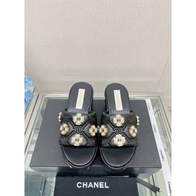 CHANEL water table thick bottom pearl flower slippers original rubber sole