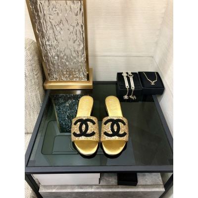 CHANEL 2023 spring and summer latest electric embroidery honey slippers Imported leather outsole